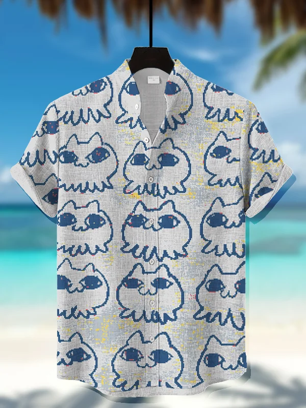 Men's Doodle Octopus Cat Print Casual Shirt