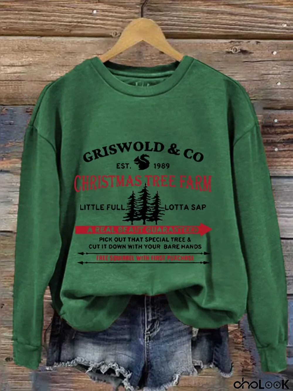 Women's Christmas Griswold Co Christmas Tree Farm Printed Sweatshirt