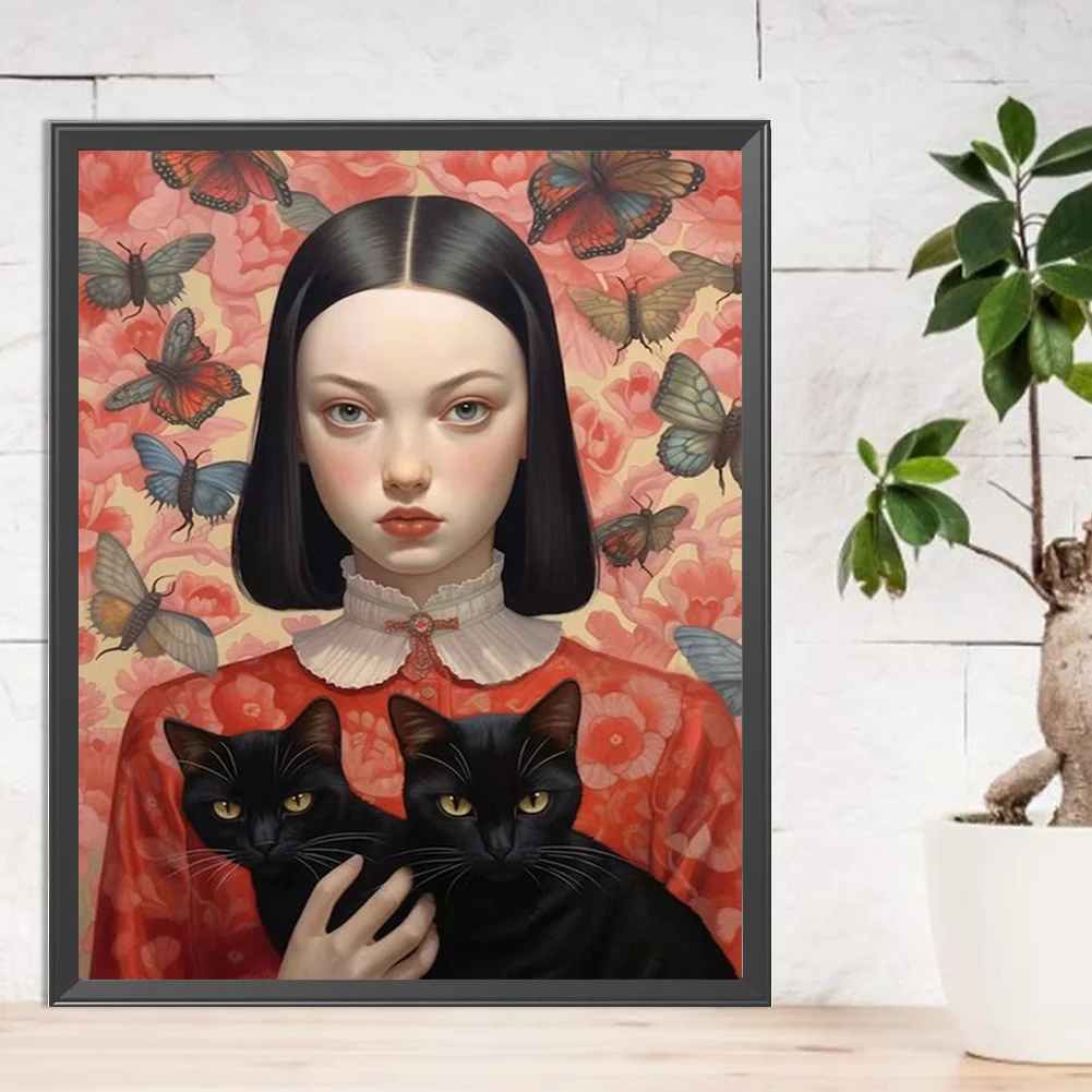 Partial AB Diamond Painting - Full Round Drill - Butterfly Girl(Canvas|45*55cm)