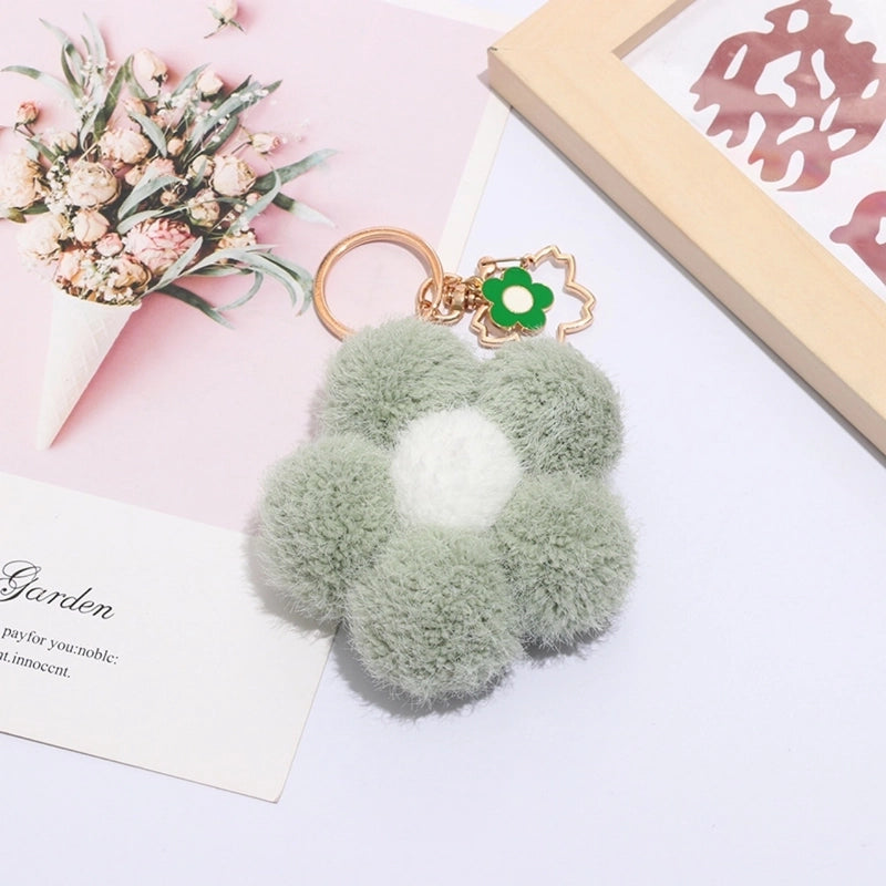 Colorful Small Flower Fur Ball Keychain Bag Ornaments Small Decorative Metal Alloy Flower Plush Key Pendant