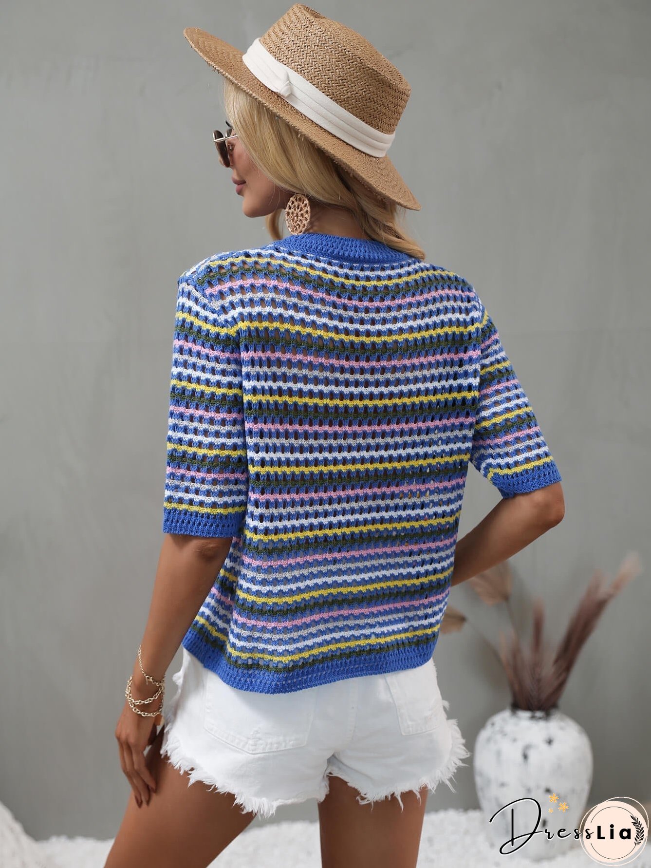SAYLOR STRIPPED HALF SLEEVE KNIT TOP