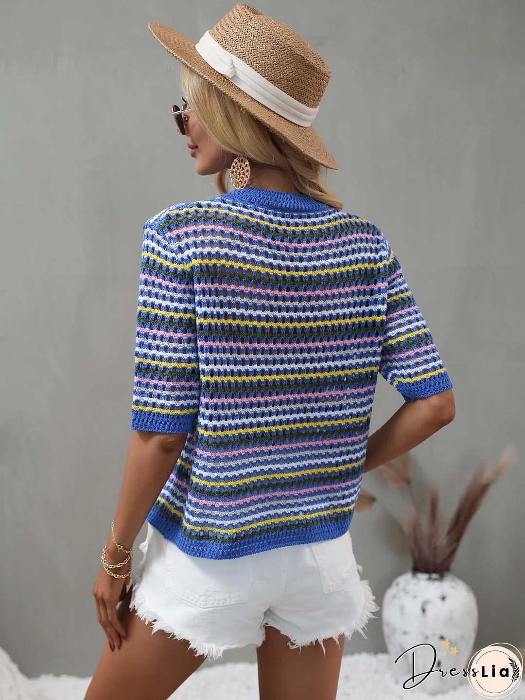 SAYLOR STRIPPED HALF SLEEVE KNIT TOP