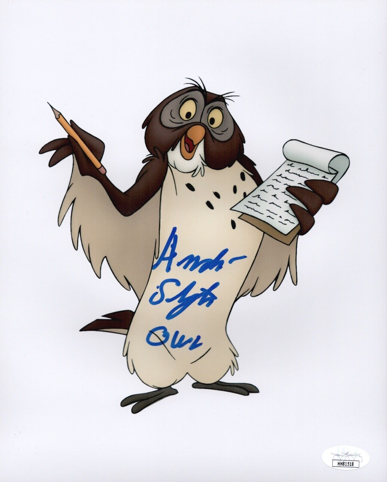 ANDRE STOJKA Signed 8x10 Photo Poster painting OWL Winnie the Pooh Disney Autograph JSA COA Cert