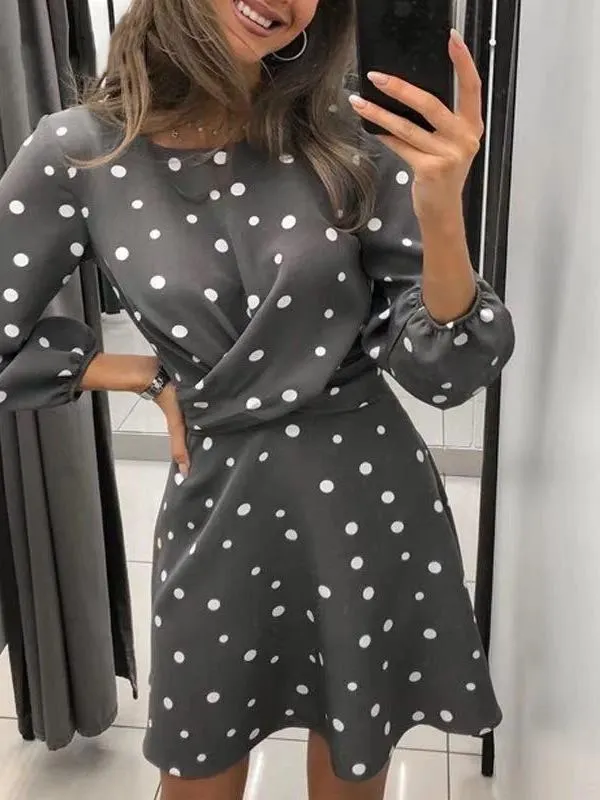 Women's Crewneck Polka Dot Formal Dress