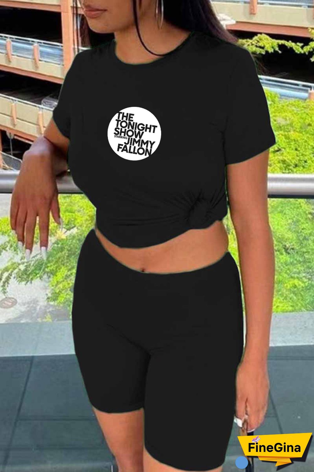 Orange Street Print Patchwork Letter O Neck T-Shirts