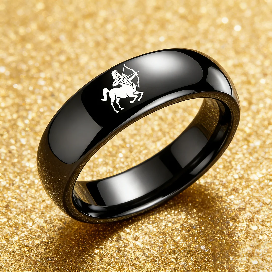 Men Women Sagittarius Tungsten Carbide Rings Prints Laser Design Domed Top Black Tungsten Wedding Band 4MM 6MM 8MM Width