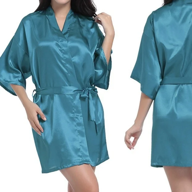 Brownm Women's Nightgray Simulation Silk Color Clove And Robe Light Face Solid Color Thin Cardigan Summer Sexy Short Bathrobe