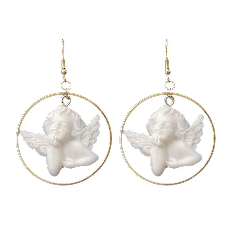 White Angel Hoop Earrings