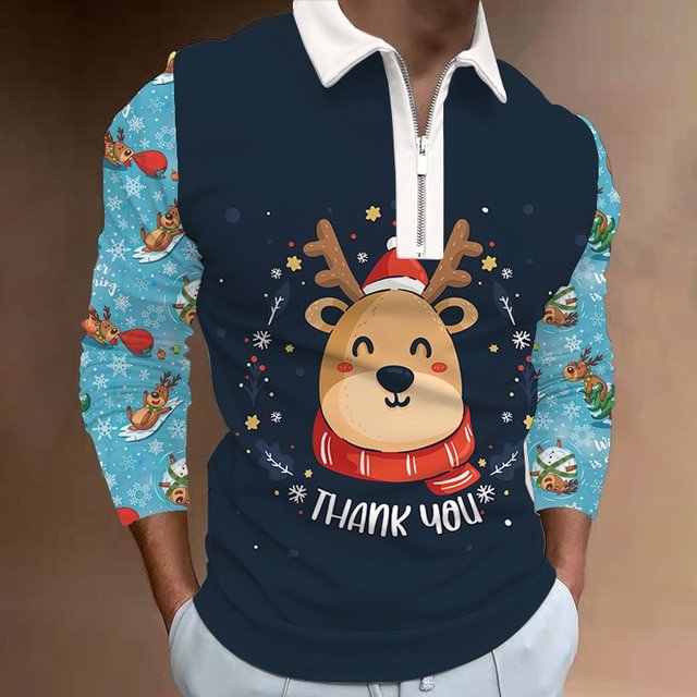 Men's Christmas Polo Shirt Long Sleeve Party
