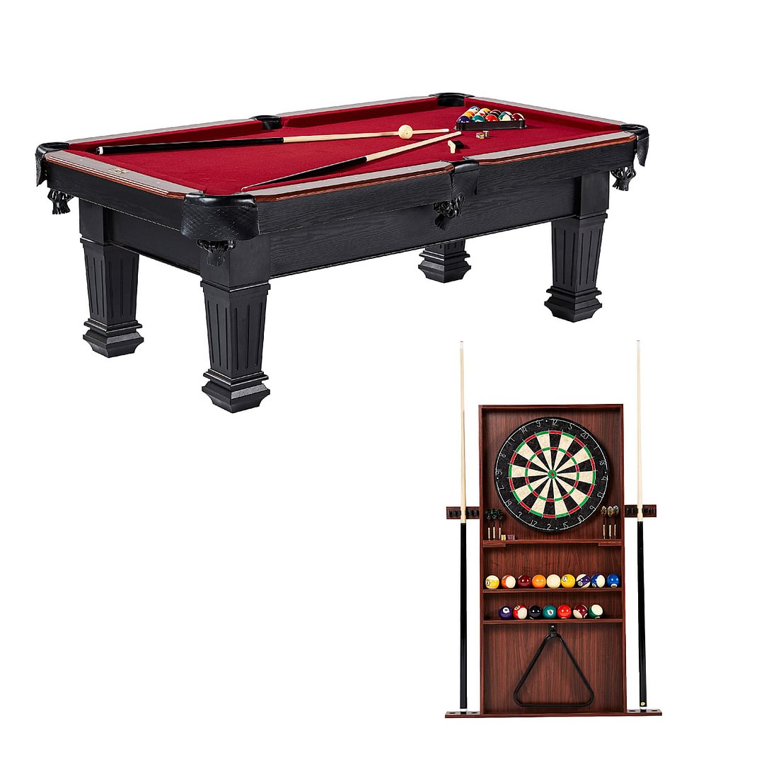 Barrington Billiards Burwood 90 Inch Billiard Table with Cue Rack and Dartboard Cabinet, Brown/red
