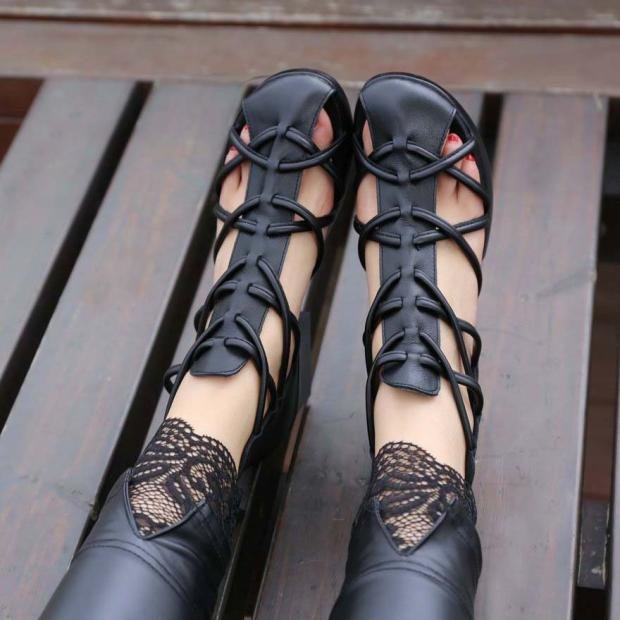 Black Vegan Shoes Closed Toe Low Heel Summer Boots US Size 3-15 |FSJ Shoes