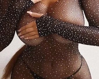 pornhint Pornhint Glitter Rhinestone Bodystocking, Full Body Stockings, Rhinestone Fishnet Bodysuit, Glowing Diamond Full Body Lingerie, Mesh Lingerie