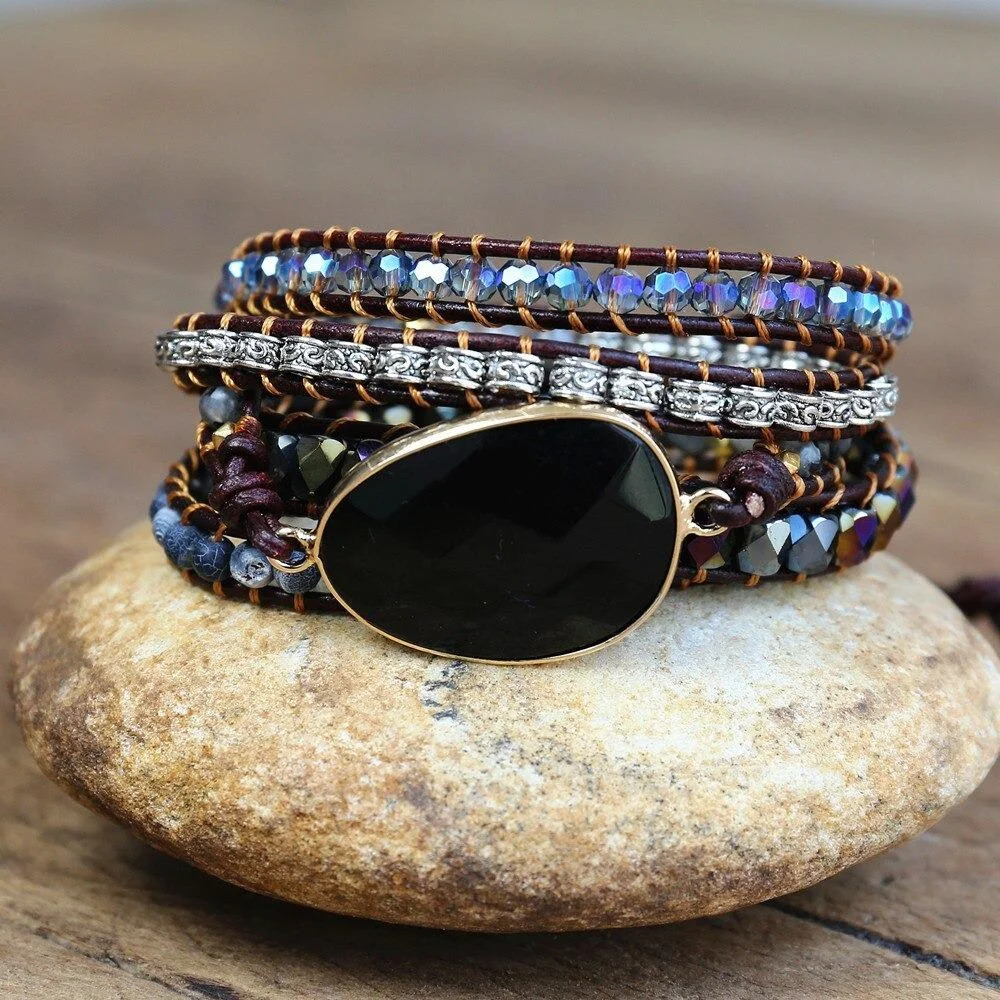 Multi Layer Wrap Around Black Accent Stone Bracelet
