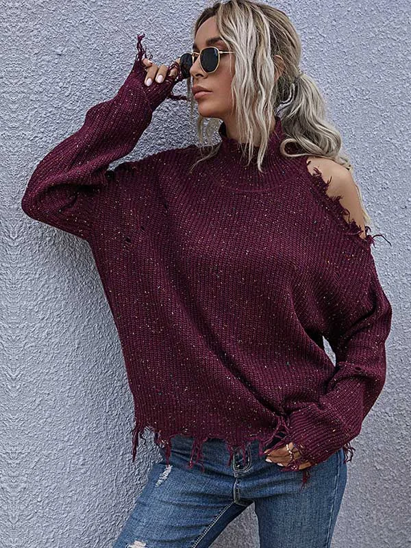 Urban Knitting Loose Hollow High-Neck Sweater