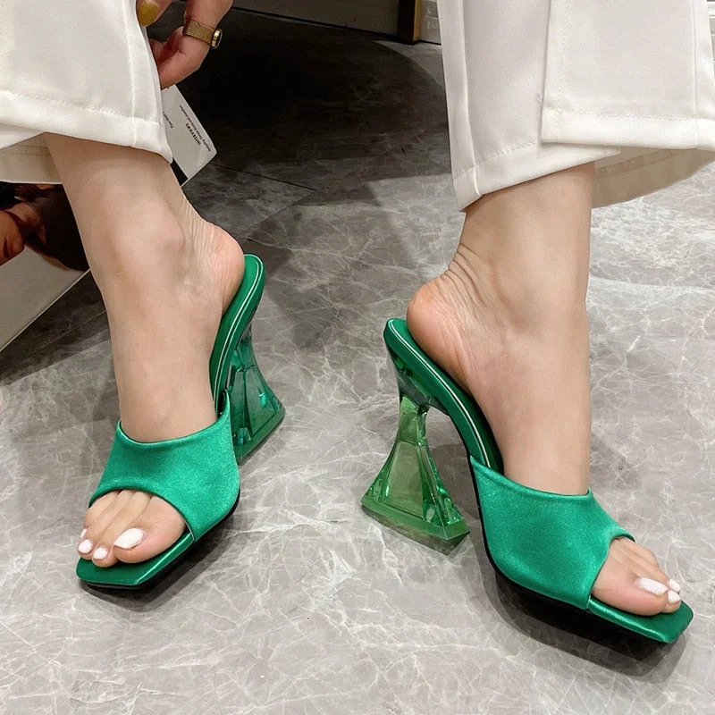 Female Crystal High Heels Slippers 2022 New Peep Toe Casual Slides Flip Flops Shoes Woman Fashion Pumps Ladies Sandals For Woman