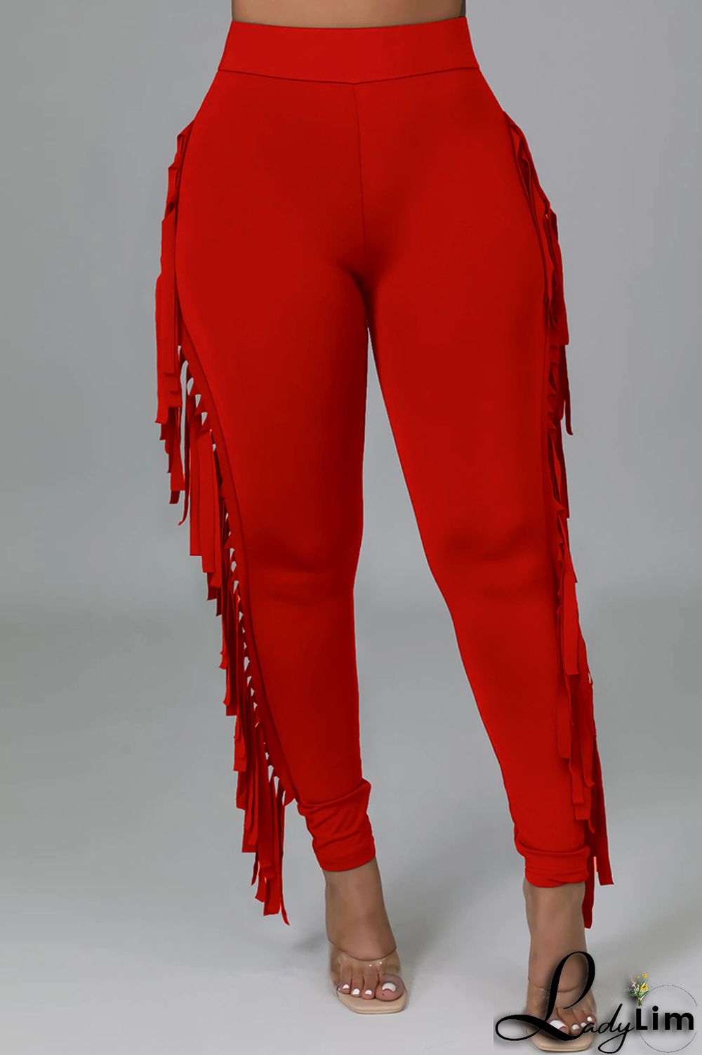 Black Fashion Casual Solid Tassel Regular High Waist Pencil Trousers