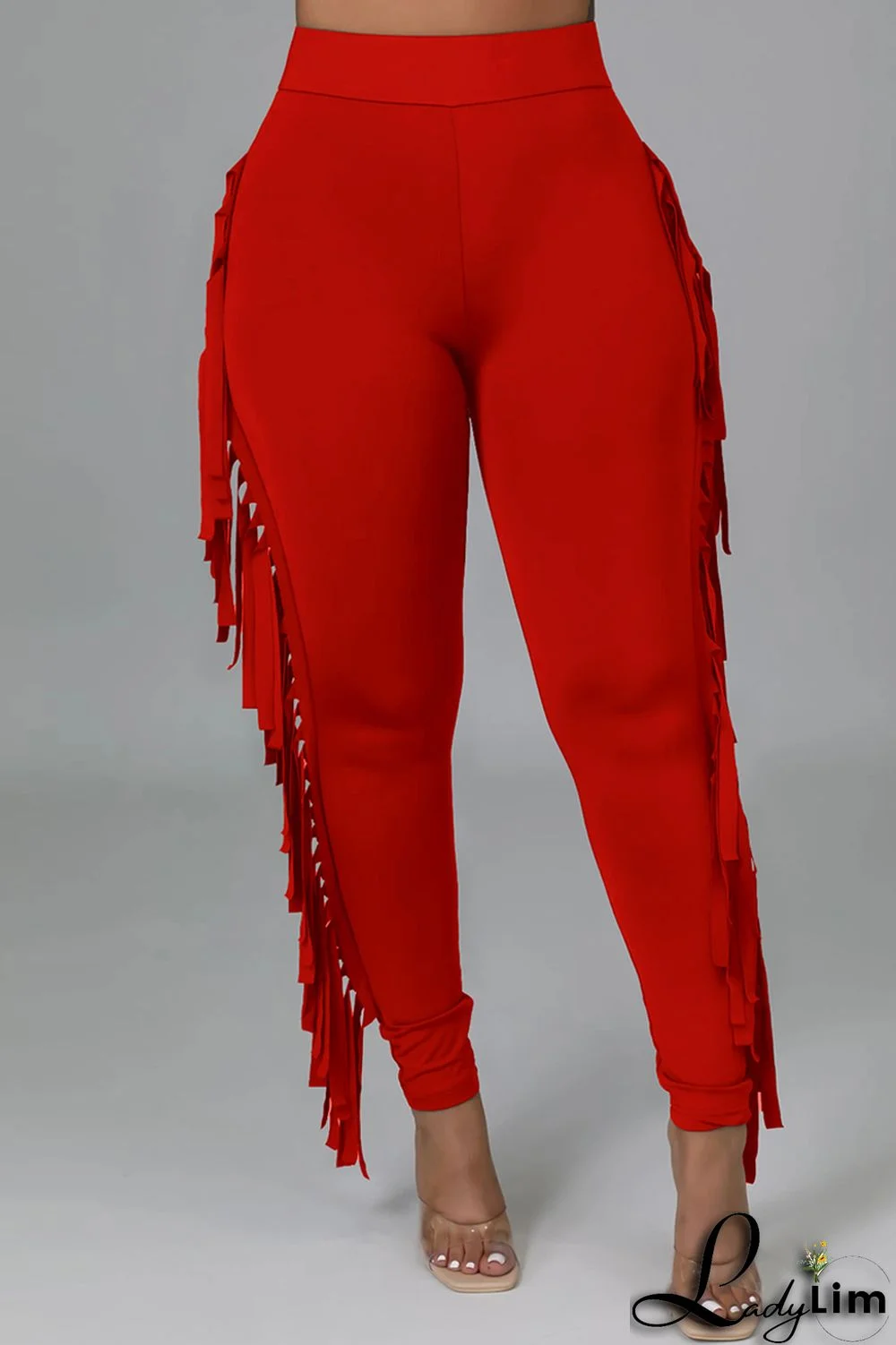 Black Fashion Casual Solid Tassel Regular High Waist Pencil Trousers