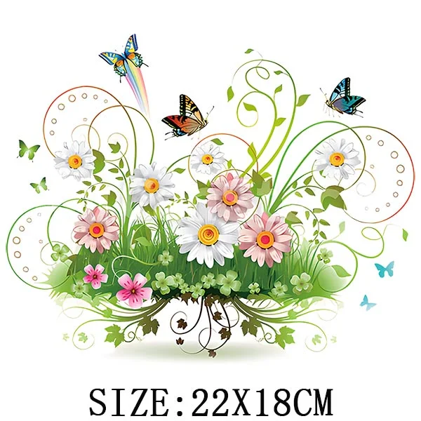 Beautiful Flowers Thermal Sticker On T-shirt DIY Washable Patches On Clothes Funny Design Iron On Transfer For Hoodies Bag Decor