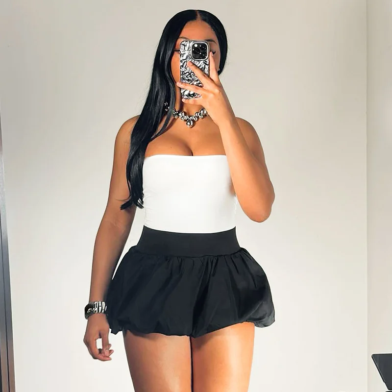 Uveng Uveng Women's Summer New Sexy Sleeveless Braed Vest Stimal Bubble Skirt Two-Sleeve