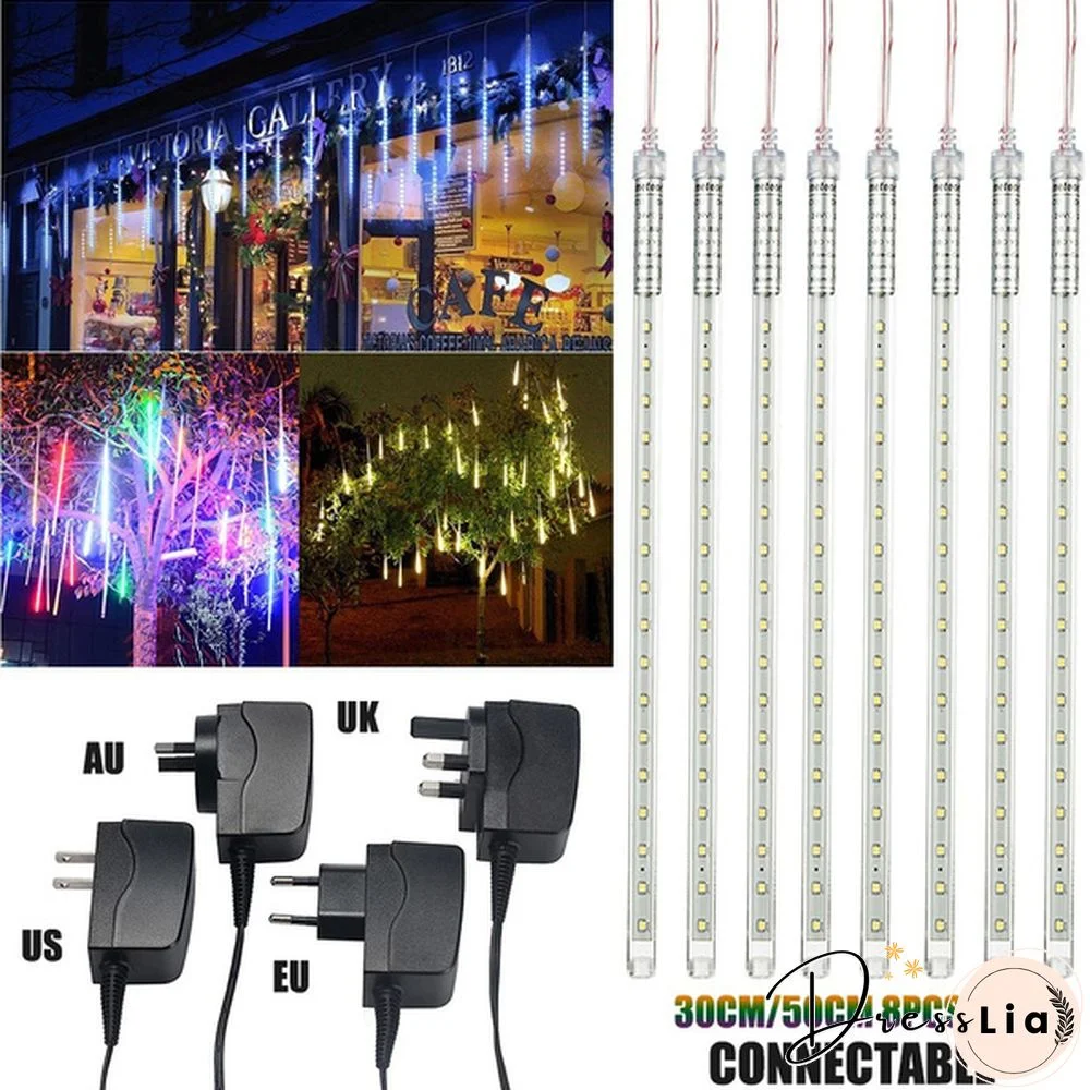 8PCS/1SET 30CM/50CM Waterproof LED Meteor Shower Rain Lights Falling String Lights for Outdoor Home Garden Wedding Party Holiday Christmas Lights