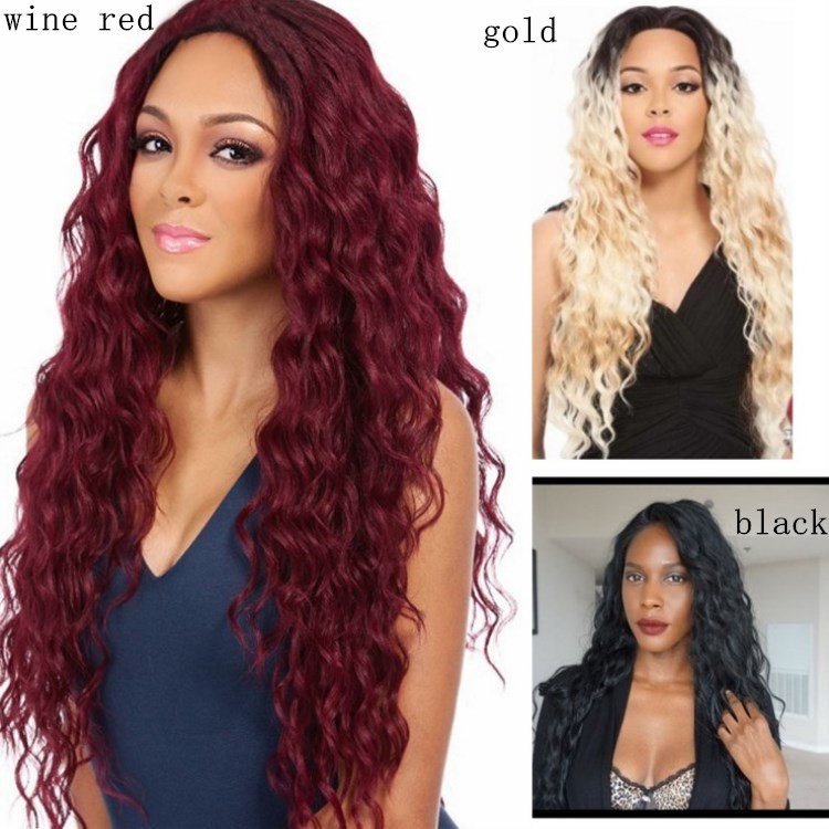 Mature Women Synthetic Wig Black Burgundy Multicolor Curly Hair