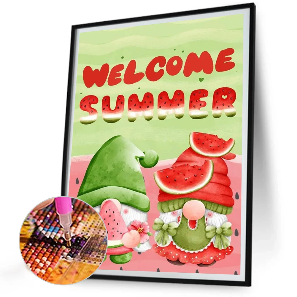 Summer Gnomes 5D Diamond Painting Kit Embroidery Square Round