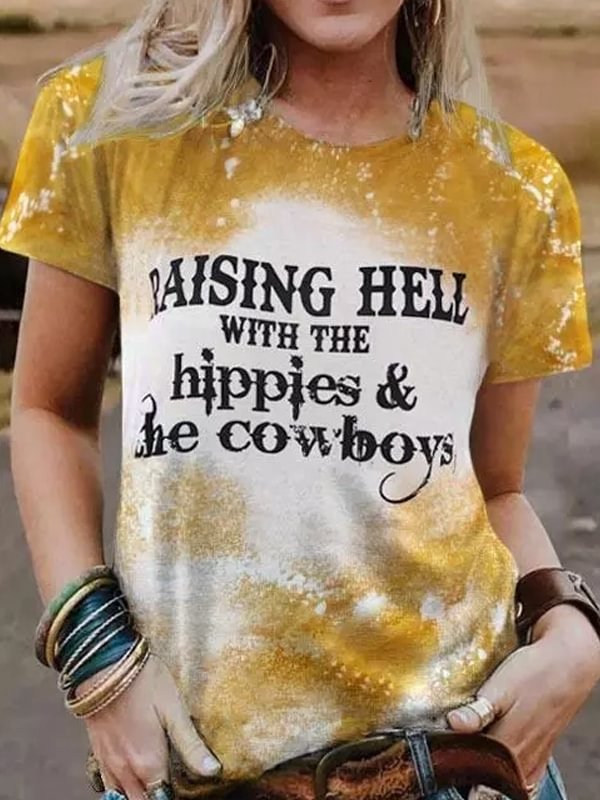 Raising Hell With The Hippies & The Cowboys Bleached T-Shirt