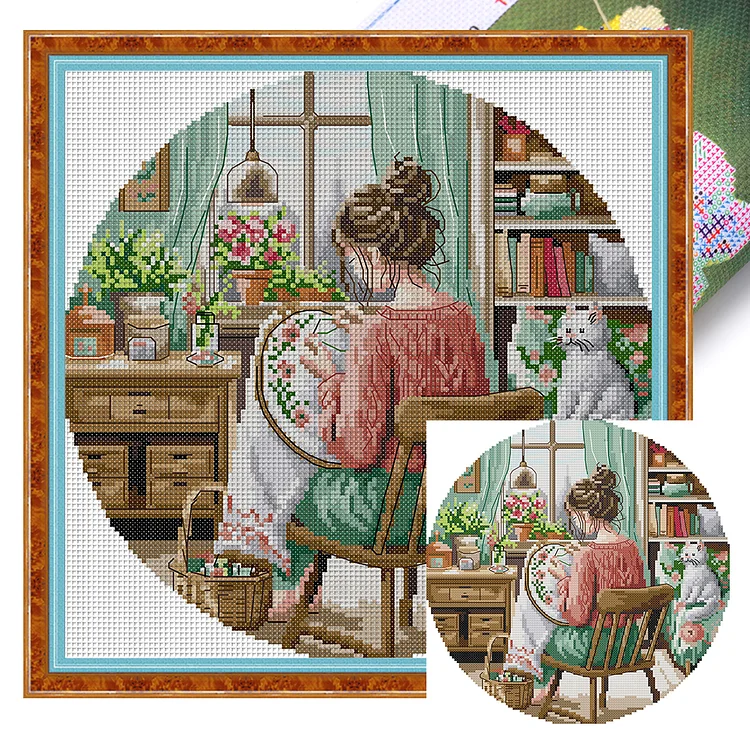 【Joy Sunday Brand】 Embroidery Girl (31*31cm) 14CT Stamped Cross Stitch gbfke