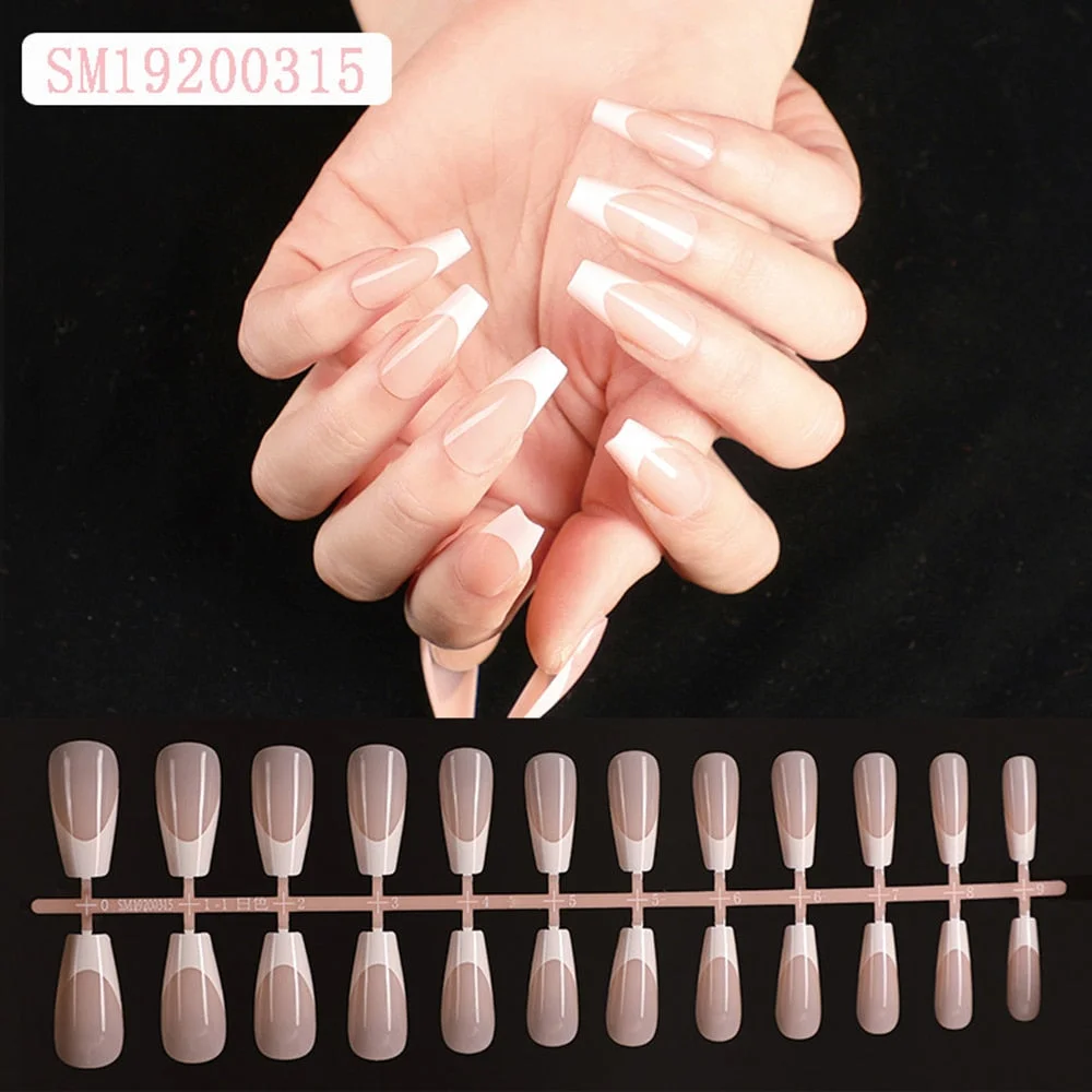 1set/24pcs French Fake Nails Matte /UV False Nail Detachable tips Nail Extension Manicure Art Press On Fake False Nails Beauty