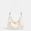 Stylish Heart Round Rivet Silver Beige Women's Shoulder Bag