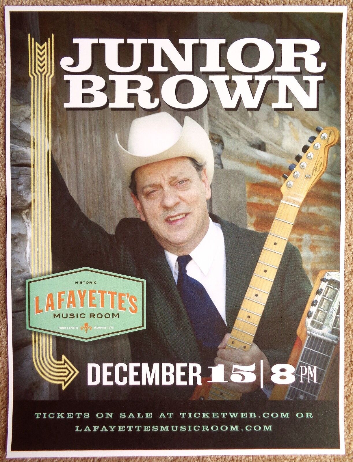 JUNIOR BROWN 2015 Gig POSTER Memphis Tennessee Concert