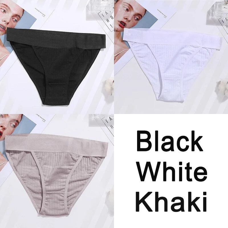 3PCS Women Cotton Panties Sexy Low Waist Underwear Panties Female Lingerie Underpants Hollow Heart Embossed Briefs Solid Color