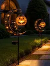 Iron Black Cat Moon Ground Lamp with Auto On/Off Solar-Powered Garden Light