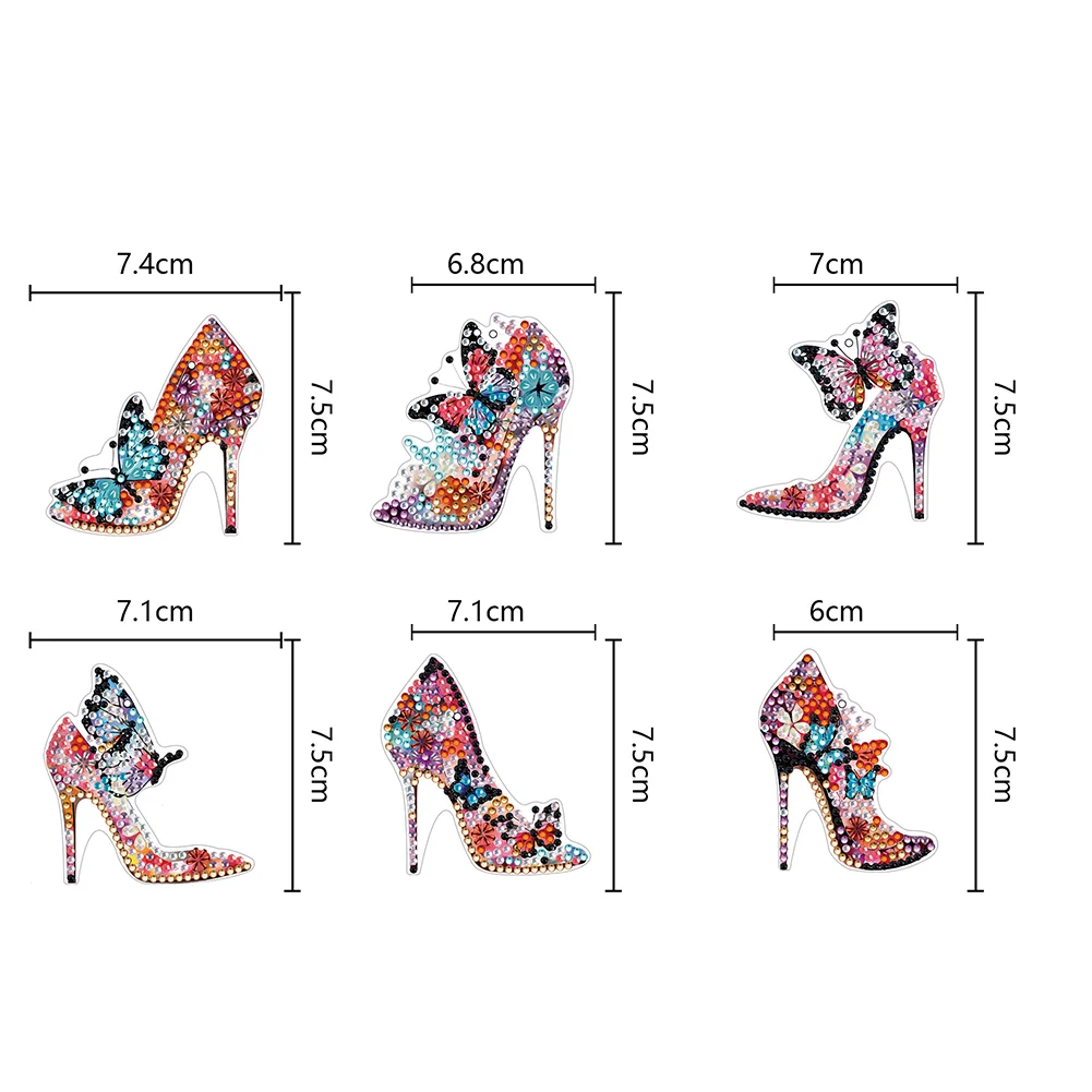 6pcs DIY Butterfly High Heels Full Drill Diamonds Pendants Double Sided Gift for Kids