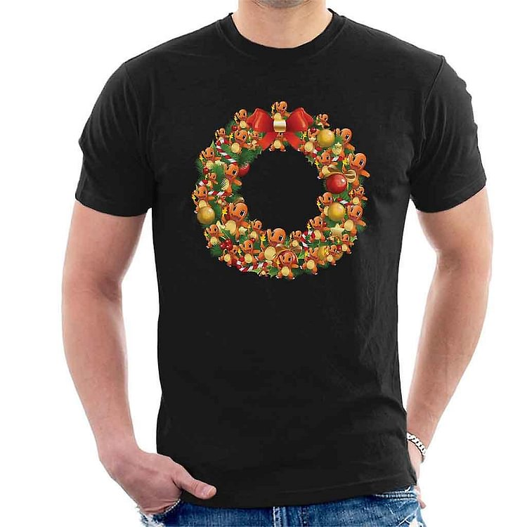 Christmas Multi Wreath Pokemon Charmander Men's T-Shirt