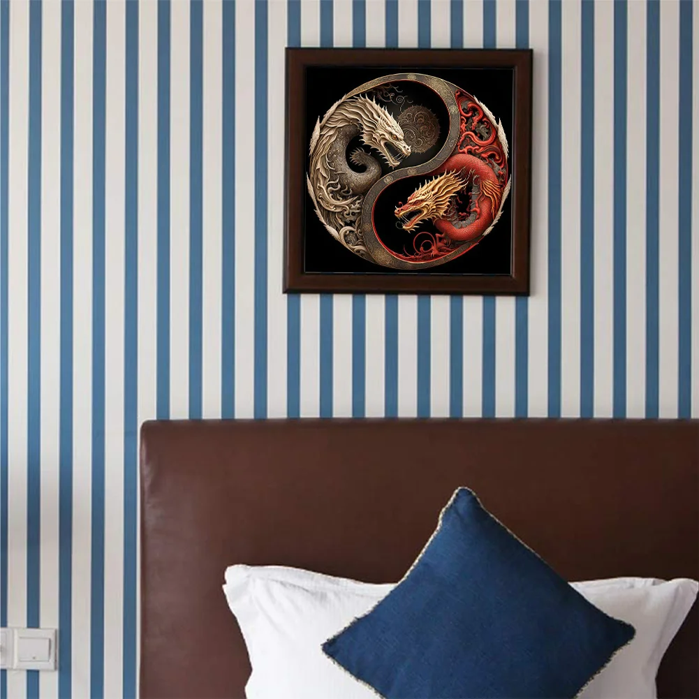 11CT Full Stamped Cross Stitch - Yin Yang Dragon(Canvas|40*40CM)