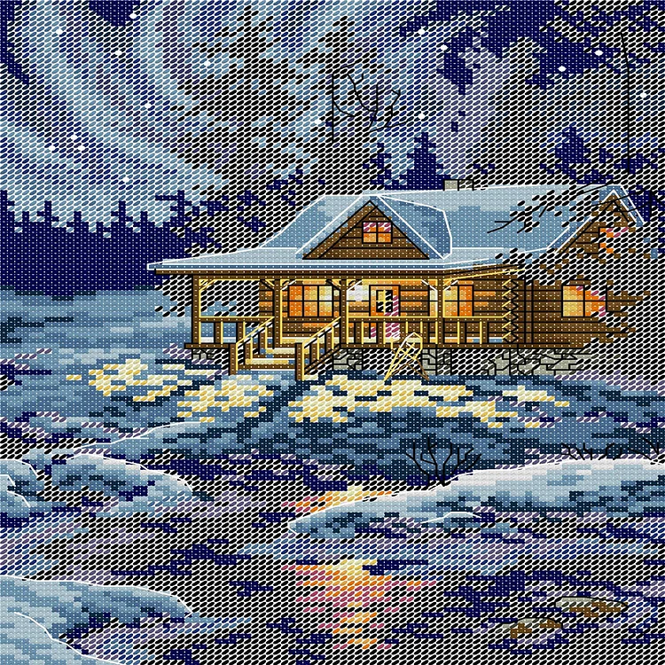 『Joy Sunday』Cottage Under The Moonlight - 14CT Stamped Eco-Friendly Cotton Thread Cross Stitch(21*30cm)(Backstitch)