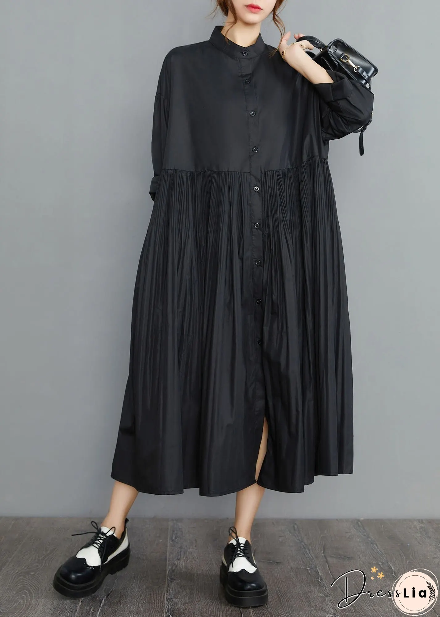 Simple Black wrinkled Cotton Robe Dresses Spring