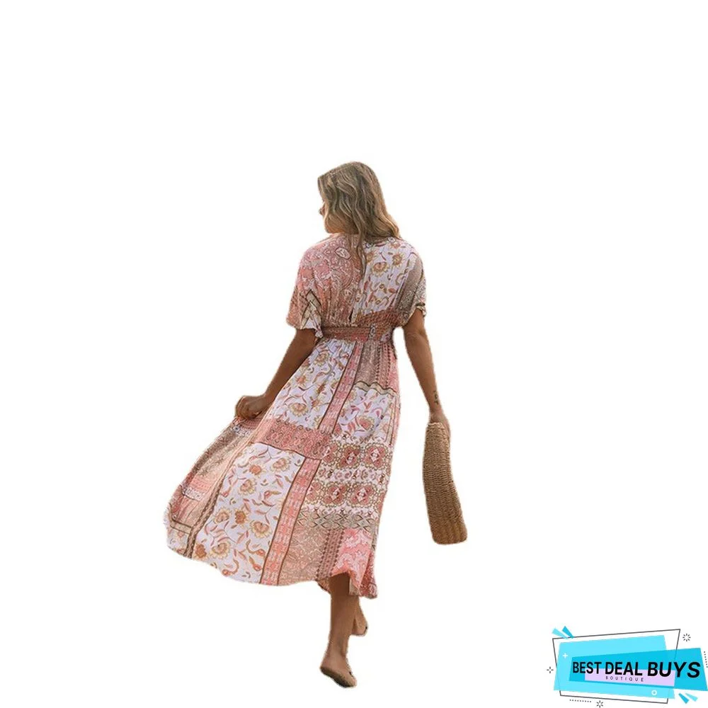 Printed Bohemian Irregular Printed Beach Sunscreen Blouse Skirt