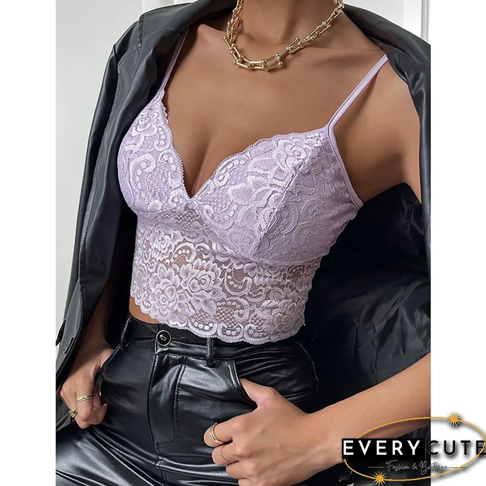 Light Purple Deep V Neck Slim Fit Lace Vest