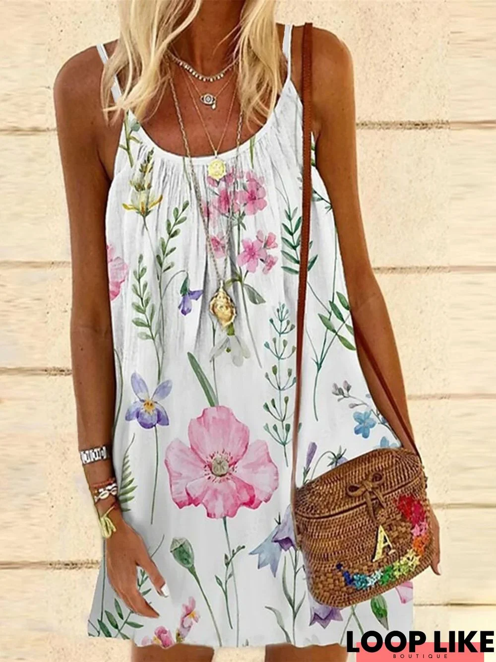 Floral Casual Vacation Spaghetti A-line Dresses