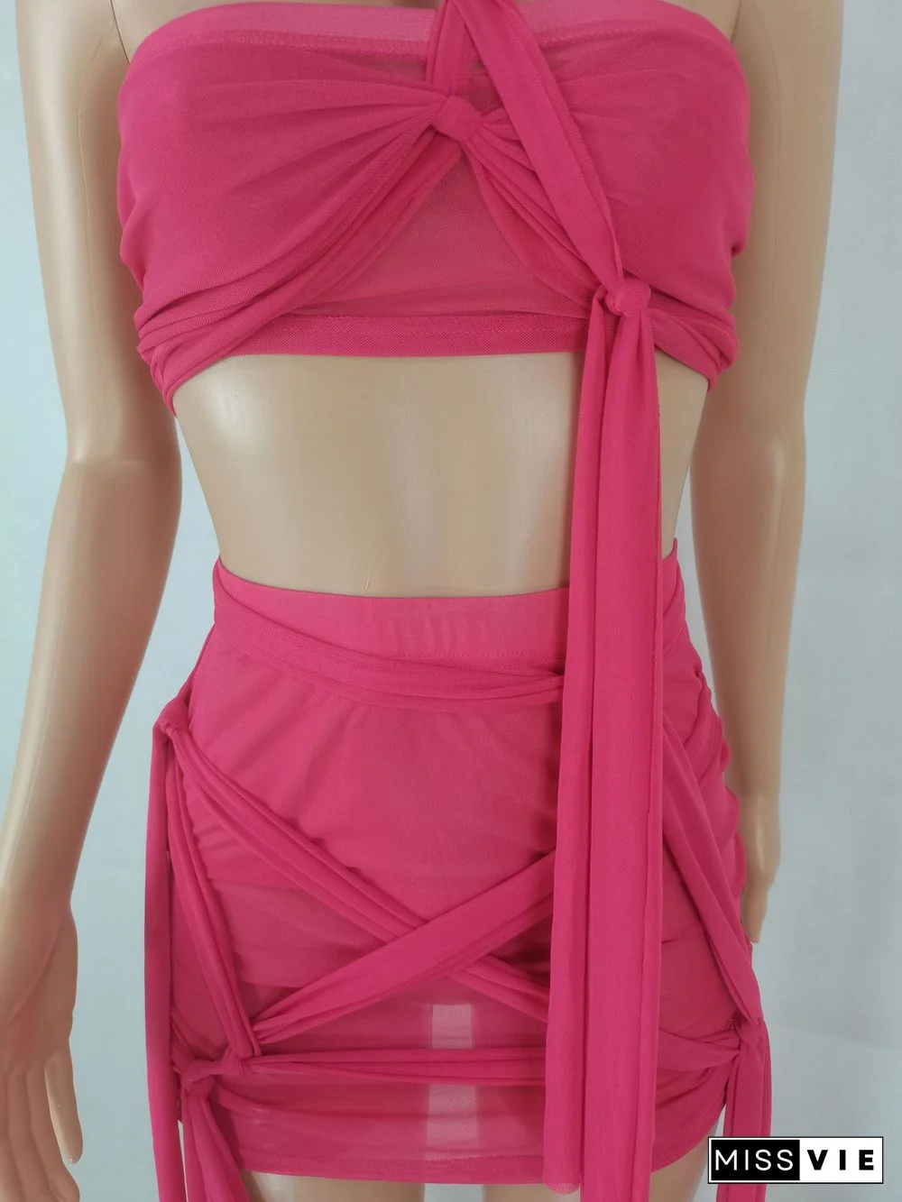 Mesh Sheer Halter Crop Top and Mini Skirt Suits