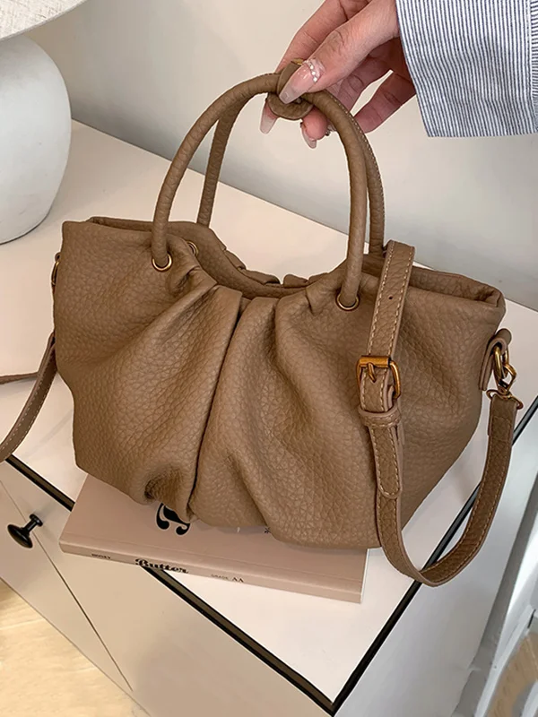 Zipper Solid Color Pleated Handbags Crossbody Bags