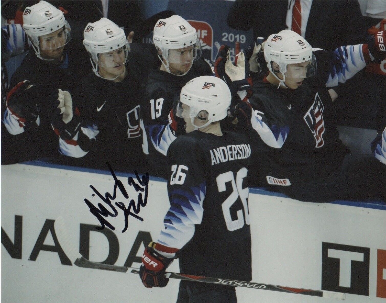 Team USA Mikey Anderson Signed Autographed 8x10 IIHF Photo Poster painting COA #4