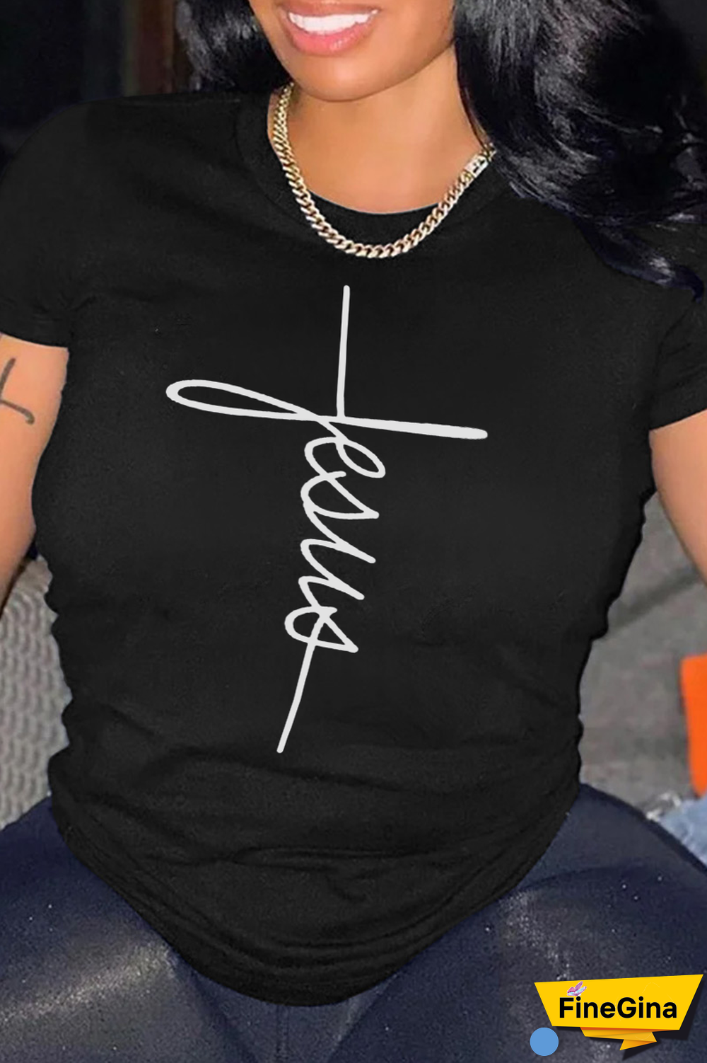 Black Casual Street Print Patchwork O Neck T-Shirts