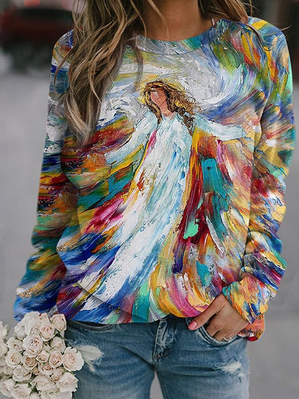 Artwishers Angel Faith Tie Dye Printed Casual Sweatshirt
