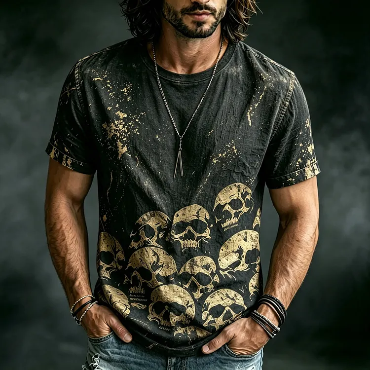 Men's Retro Halloween Skull Print T-shirt