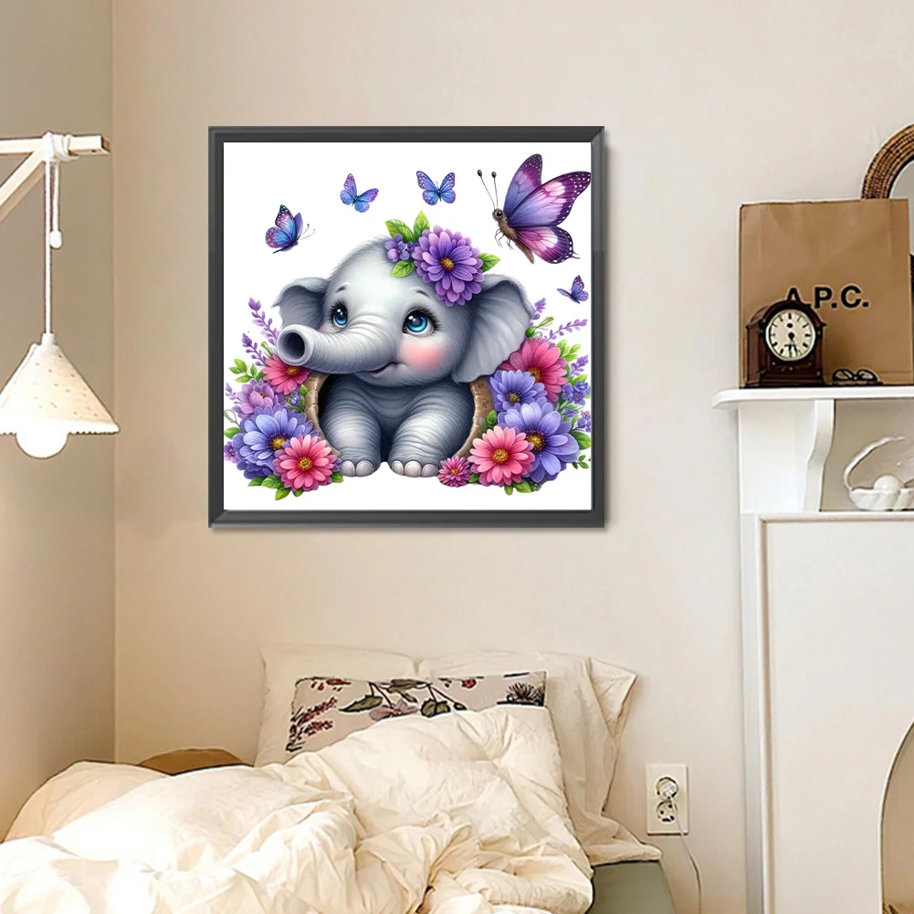 Diamond Painting - Full Round Drill - Flower Elephant(Canvas|30*30cm)