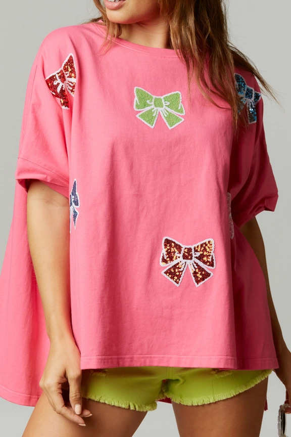 Casual Loose Bow Sequins T-Shirt