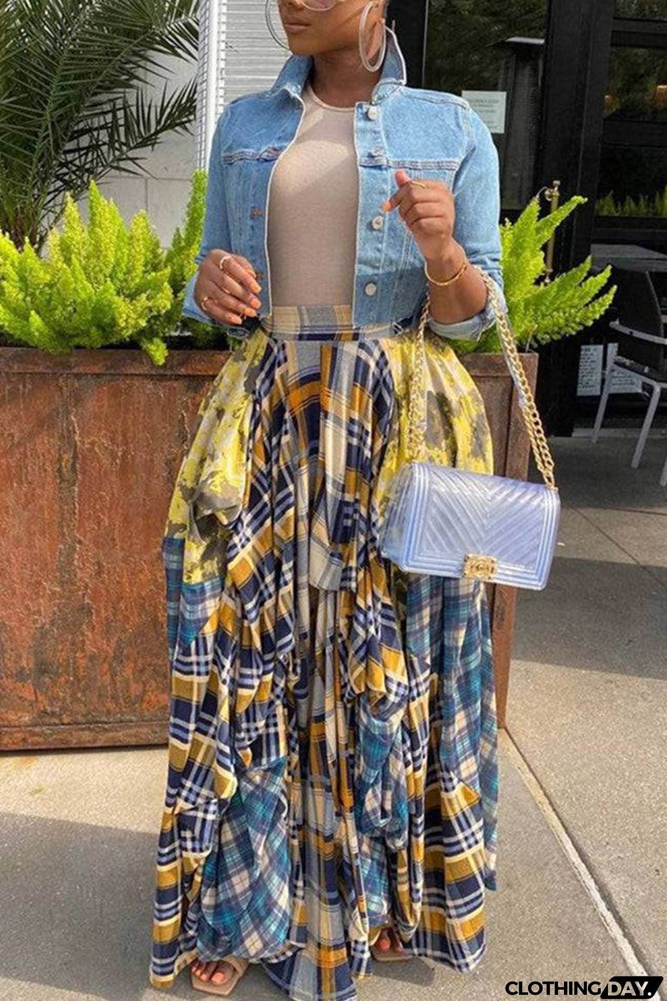 Splicing Plaid Print Skirt